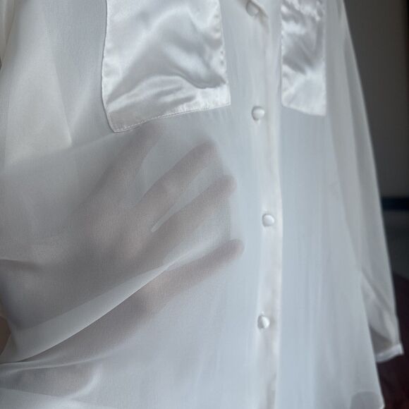 Vintage Dentelle Size Large Pale Pink Silky Satin Chiffon Pajama Set Lingerie - Picture 9 of 14